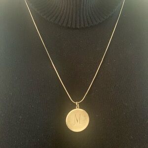 Gold tone necklace with M initial with 36”chain
